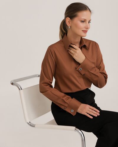 Рубашка хлопковая коричневая под запонки 8914 от byME 