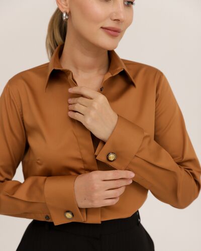 Рубашка хлопковая светло-коричневая под запонки 8915 от byME 