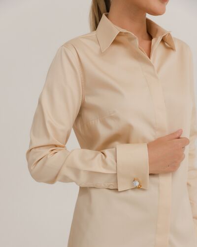 Рубашка хлопковая в бежевом цвете под запонки  8916 от byME 