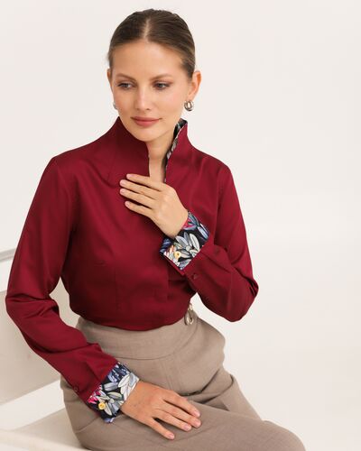 Рубашка под запонки из хлопка вишневая воротник стойка - 8943 от byME 