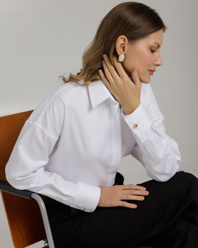 Рубашка хлопковая под пуговицы белая оверсайз - 8363 от byME 