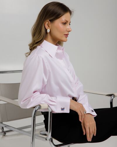 Женская рубашка из хлопка фиолетовая с универсалным манжетом-8764 от byME 
