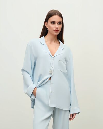 Женская рубашка из тонкого итальянского крепа голубая-5205 от  
