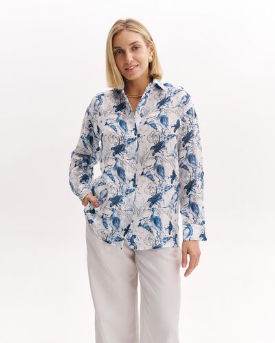 Женская рубашка из крапивы принт цапли и цветы-8997 от byME 