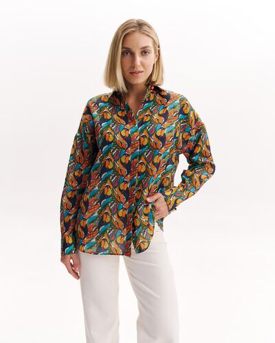 Женская рубашка из крапивы в оверсайз силуэте принт туканы-8991 от byME 