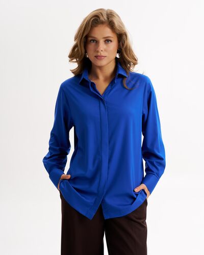 Рубашка с универсальным манжетом из бамбука синего цвета  -9023 от byME 