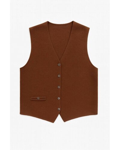 Жилет женский из шерсти мериноса тонкой вязки коричневый от byME 