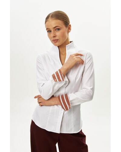 Рубашка белая воротник стойка под пуговицы с отделкой - 9059 от byME 