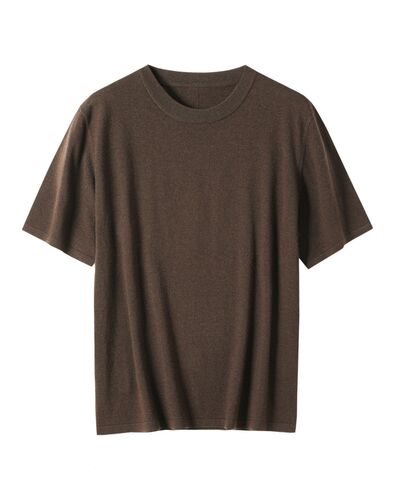 Джемпер коричневый с коротким рукавом из шерсти мериноса-JFB02 от byME 