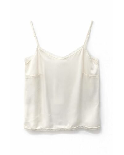 Топ молочный из района и вискозы  на тонких бретелях с кружевом - K26MS5219 от  