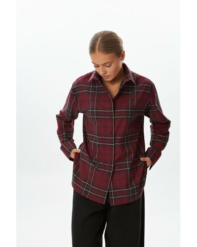 Женская рубашка фланелевая  красная в клетку из хлопка-9052 от byME 