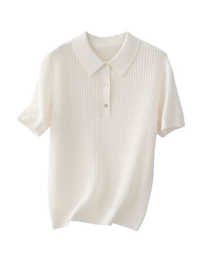 Джемпер белый с коротким рукавом из шерсти мериноса и кашемира-KK557-white от byME 