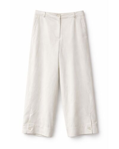 Брюки  молочные изо льна с вискозой   с добавлением лиоцела Y265414 от  