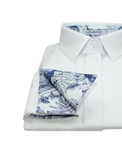 Женская рубашка под запонки белая из фактурной ткани твилл - 7629 от DoubleCuff 