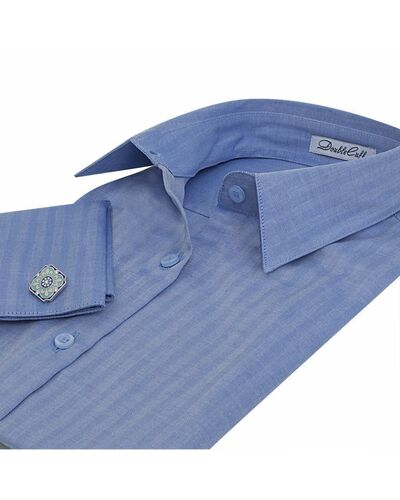 Женская рубашка под запонки синяя Non-Iron - 5112 от DoubleCuff 