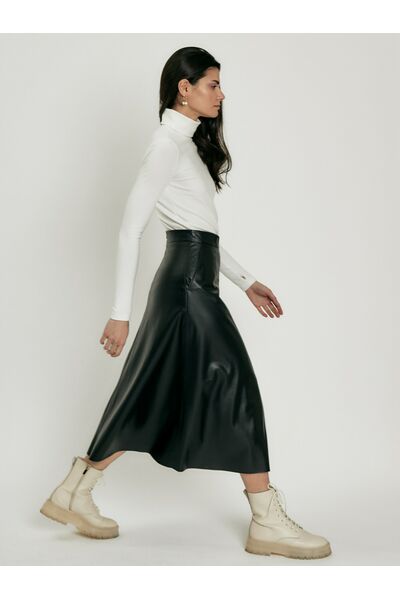 Юбка женская миди из эко кожи черная от byME 