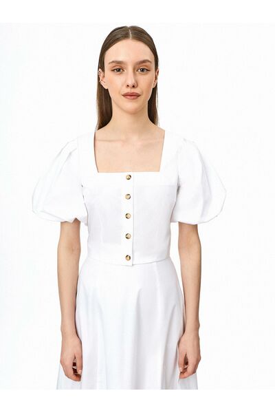 Блуза женская с короткими рукавами фонариками белая от byME 