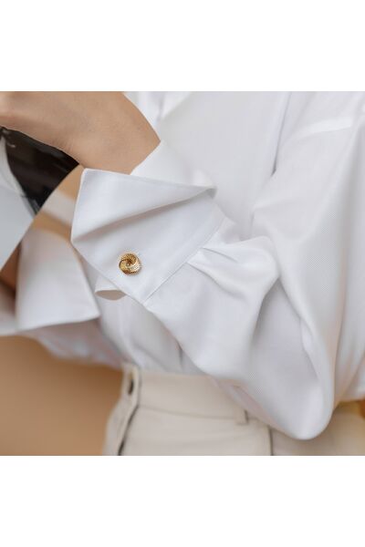Женская рубашка с высоким манжетом под запонку белая фактура ёлочка - 8264 от byME 