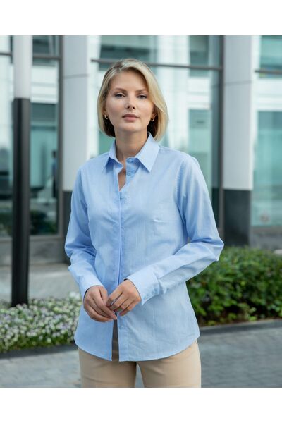 Женская рубашка из хлопка и льна рубашка голубая - 8337 от byME 