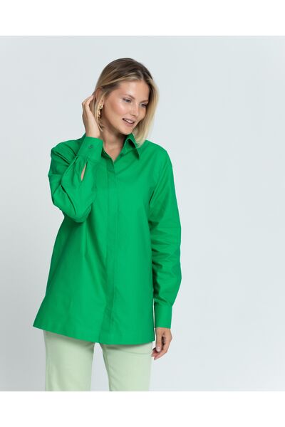 Женская рубашка с универсальным манжетом зелёная - 8375 от byME 