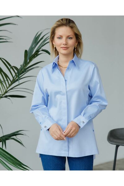 Женская рубашка с  пуговицами на боках голубая - 8408 от byME 