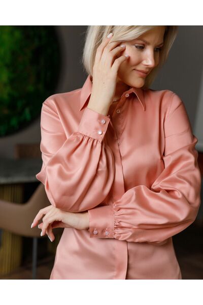 Женская рубашка с пышным рукавом персиковая - 8429 от byME 