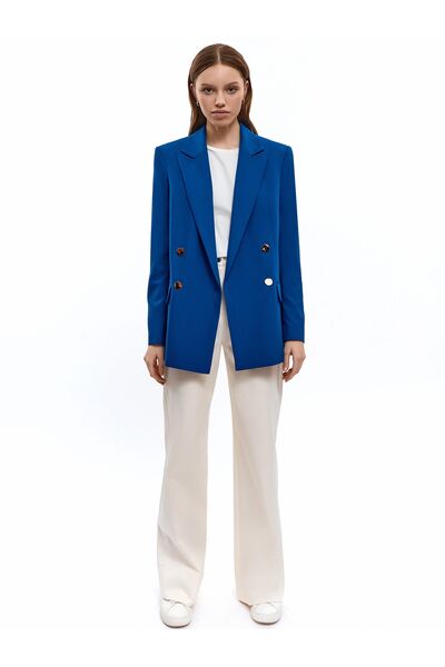 Двубортный прямой жакет васильковый от ByME 