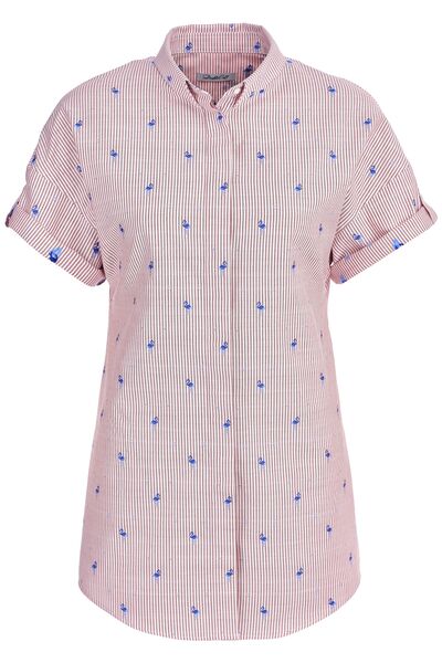 Женская рубашка оверсайз с вышивкой фламинго удлиненная - 7277 от DoubleCuff 