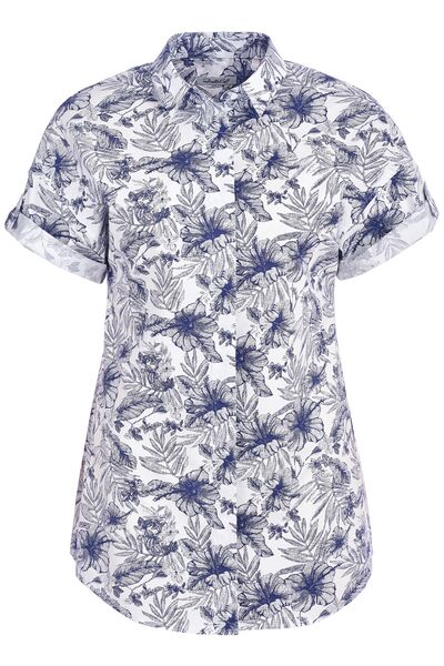 Женская рубашка оверсайз рисунок синие цветы удлиненная - 7278 от DoubleCuff 