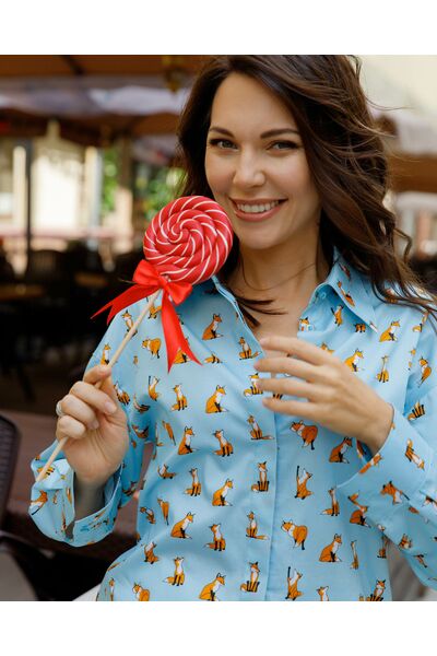 Женская рубашка  прямого силуэта  с лисичками с универсальной манжетой - 8546 от byME 