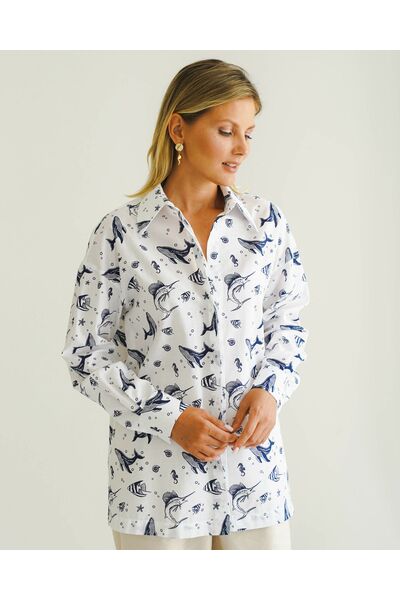 Женская рубашка с универсальным манжетом морской принт - 8548 от byME 