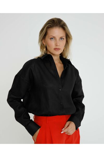 Женская рубашка льняная черная - 8568 от byME 