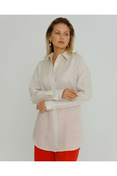 Женская рубашка изо льна бежевая - 8570 от byME 