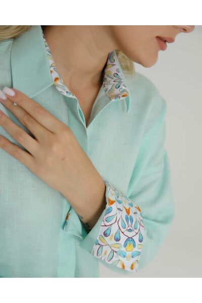 Женская рубашка в оверсайз мятная с отделкой  - 8578 от byME 