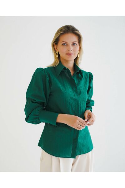 Женская рубашка с супатной застежкой с пышным руковом - 8600 от byME 