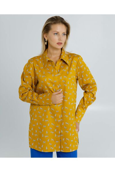 Женская рубашка прямого кроя с универсальной манжетой принт белые леопарды  8633 от byME 