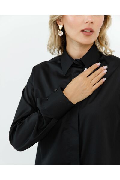 Женская рубашка из хлопка сатинового плетения с пуговицами на рукавах- 8672 от byME 