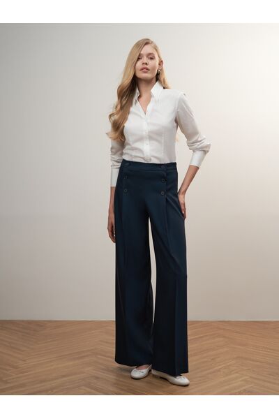 Брюки женские с высокой посадкой темно-синие от byME 