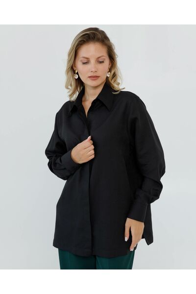 Женская рубашка с универсальным манжетом черная - 8665 от byME 