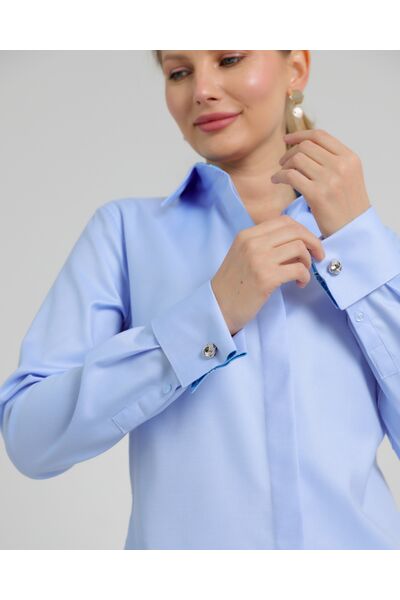 Женская рубашка из хлопка под запонки голубая - 8726 от byME 