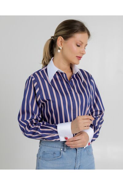 Женская рубашка с универсальной манжетой в полоску - 8735 от byME 
