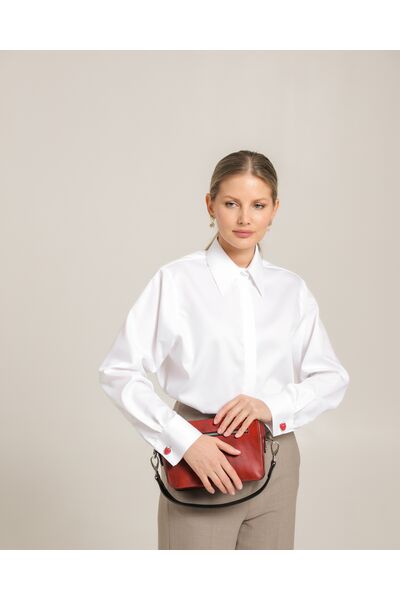 Женская рубашка из хлопка с универсальной манжетой белая - 8745 от byME 