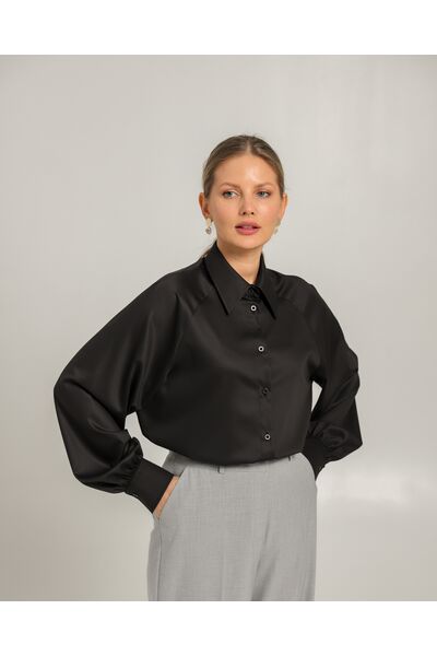 Женская рубашка черная из бамбука -8752 от byME 