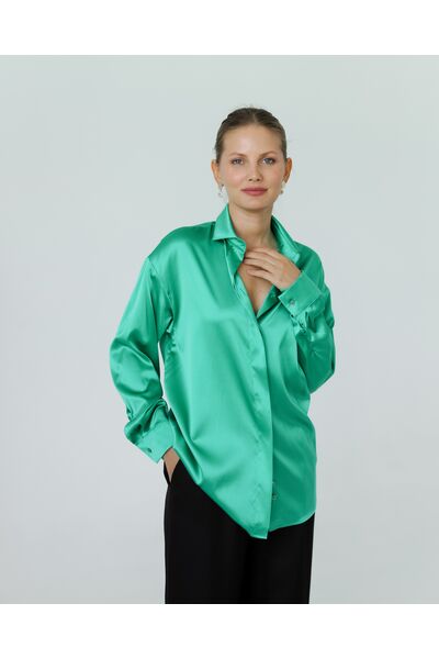 Женская рубашка из шелка зеленая-8769 от byME 