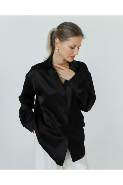 Женская рубашка и шелка черная-8773 от byME 