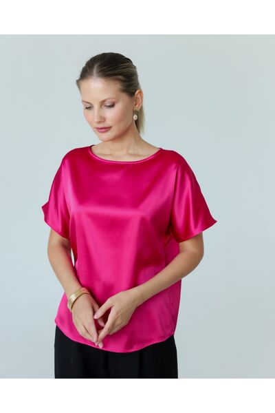 Женская блузка из шелка розовая-8781 от byME 