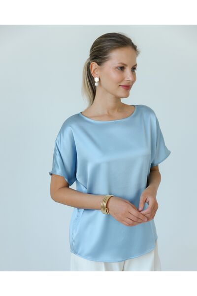 Женская блузка из шелка голубая-8783 от byME 