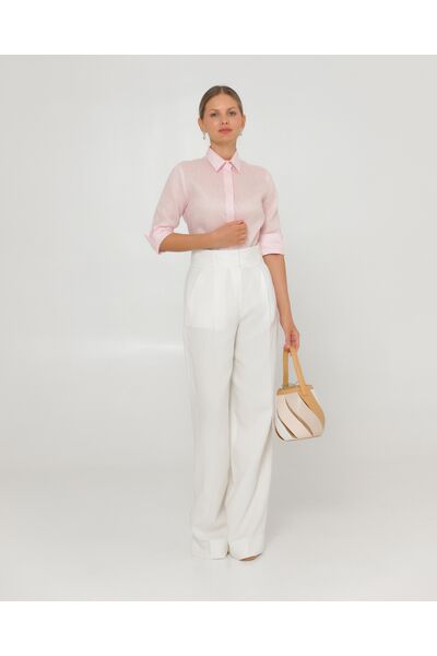 Женская рубашка из льна рукав 3/4 розовая-8792 от byME 