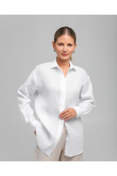 Женская рубашка из льна белая-8807 от byME 