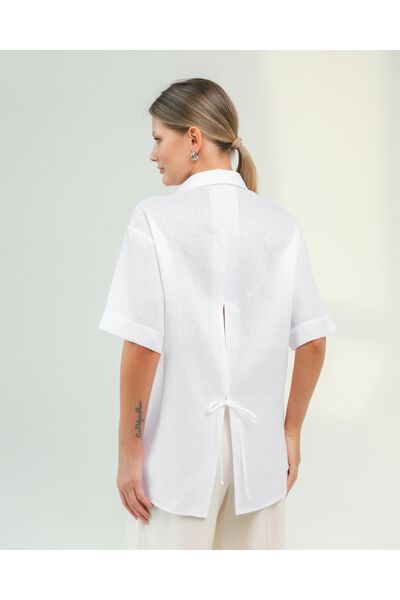 Женская рубашка из льна белая-8811 от byME 